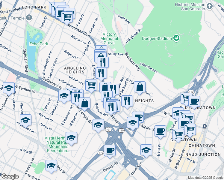 map of restaurants, bars, coffee shops, grocery stores, and more near in Los Angeles