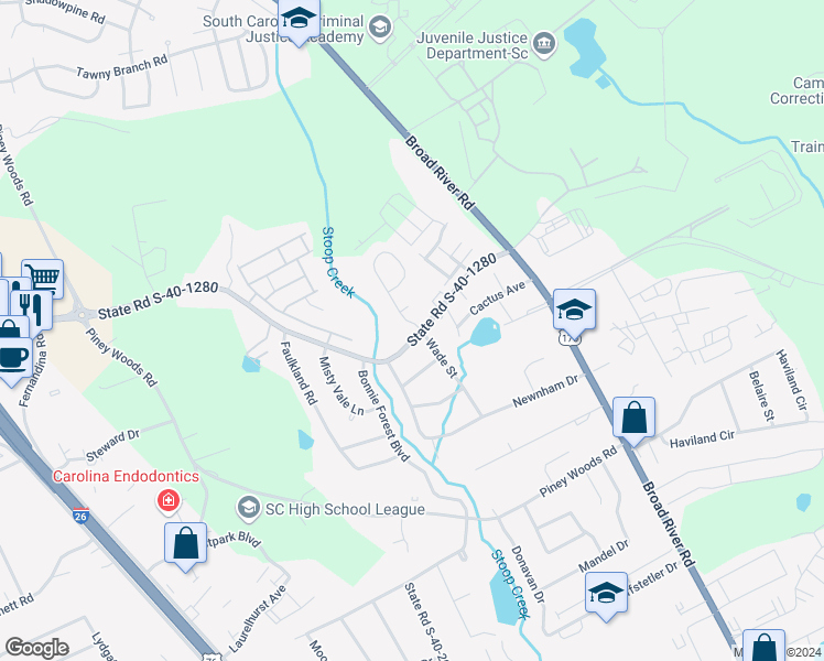 map of restaurants, bars, coffee shops, grocery stores, and more near 1119 Piney Grove Road in Columbia