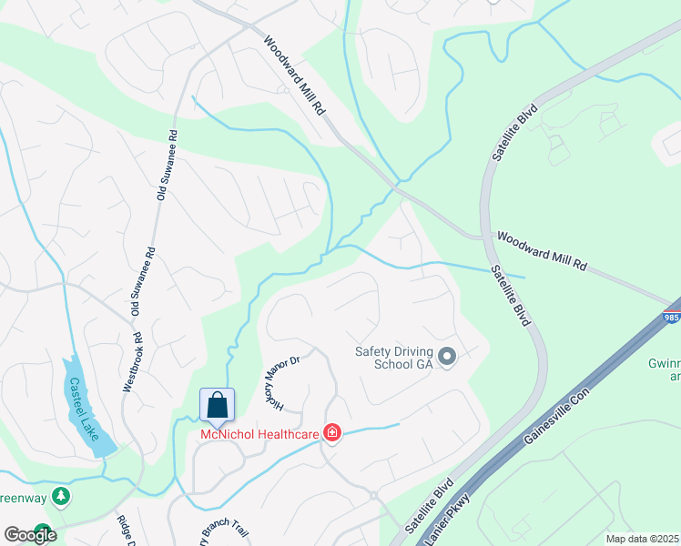 map of restaurants, bars, coffee shops, grocery stores, and more near 4033 Roxberry Hill Lane Northeast in Buford