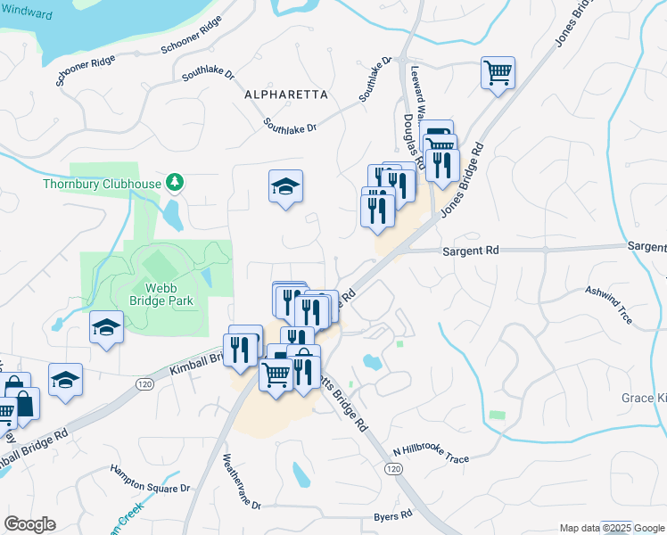 map of restaurants, bars, coffee shops, grocery stores, and more near 11780 Wellsley Way in Johns Creek