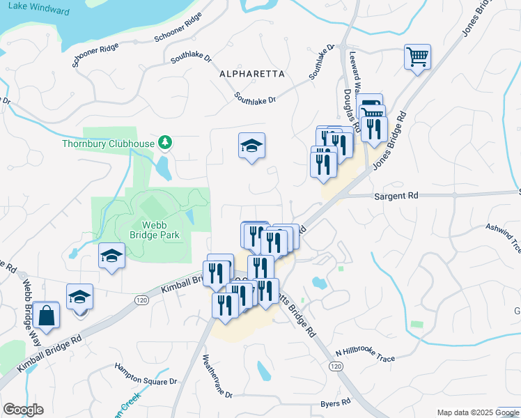map of restaurants, bars, coffee shops, grocery stores, and more near 700 Vinca Court in Alpharetta