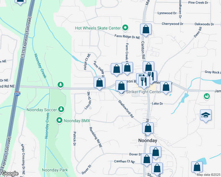 map of restaurants, bars, coffee shops, grocery stores, and more near Jamerson Road Northeast in Cobb County