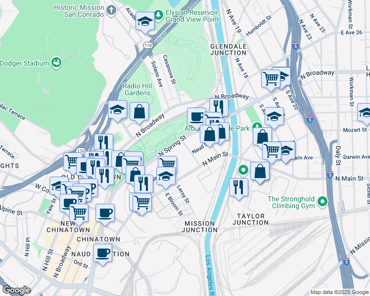 map of restaurants, bars, coffee shops, grocery stores, and more near 200 Mesnager Street in Los Angeles