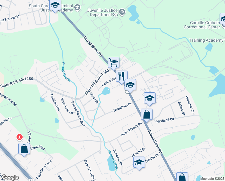 map of restaurants, bars, coffee shops, grocery stores, and more near 1224 Grove Park Lane in Columbia