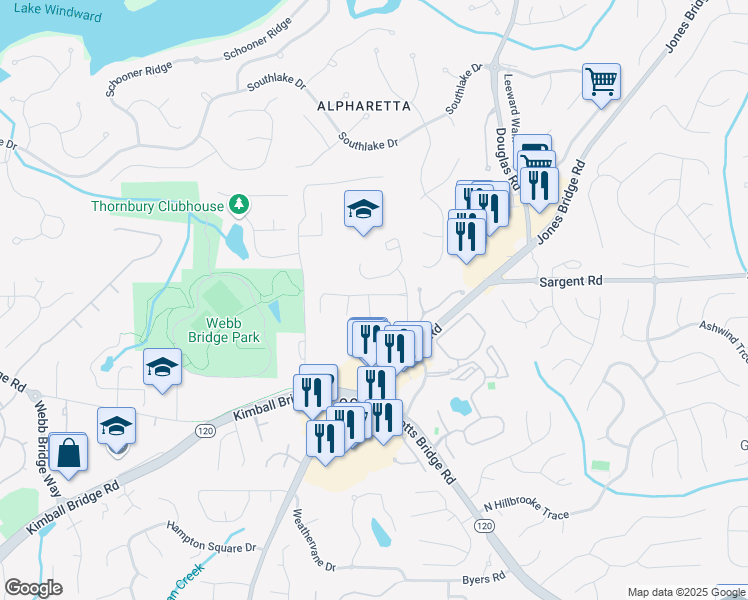 map of restaurants, bars, coffee shops, grocery stores, and more near 700 Vinca Court in Alpharetta