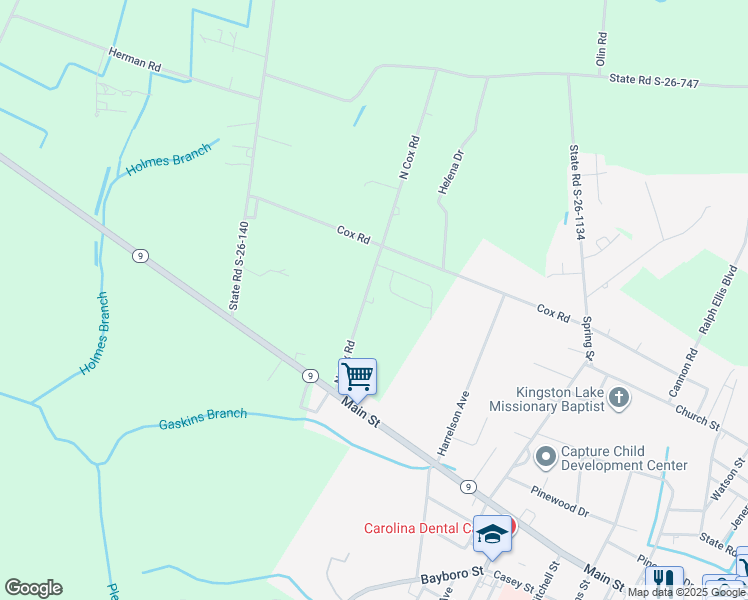 map of restaurants, bars, coffee shops, grocery stores, and more near 160 North Cox Road in Loris