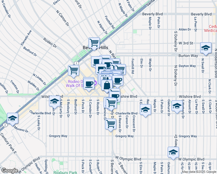 map of restaurants, bars, coffee shops, grocery stores, and more near 240 North Beverly Drive in Beverly Hills