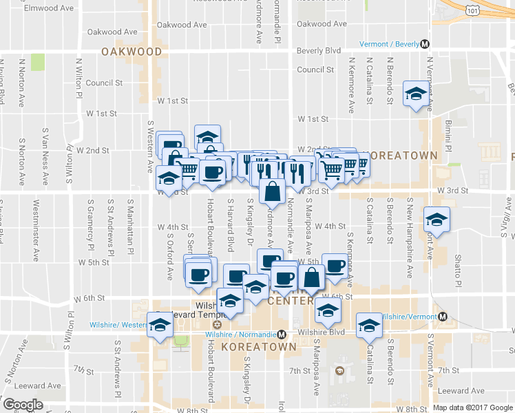 map of restaurants, bars, coffee shops, grocery stores, and more near 324 South Kingsley Drive in Los Angeles