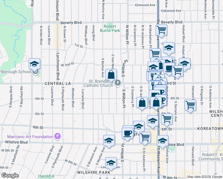 map of restaurants, bars, coffee shops, grocery stores, and more near 320 Westminster Avenue in Los Angeles