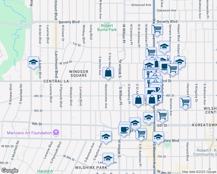 map of restaurants, bars, coffee shops, grocery stores, and more near 320 Westminster Avenue in Los Angeles