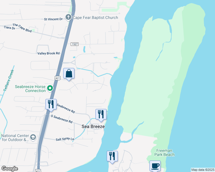 map of restaurants, bars, coffee shops, grocery stores, and more near 998 Pier Access Road in Wilmington