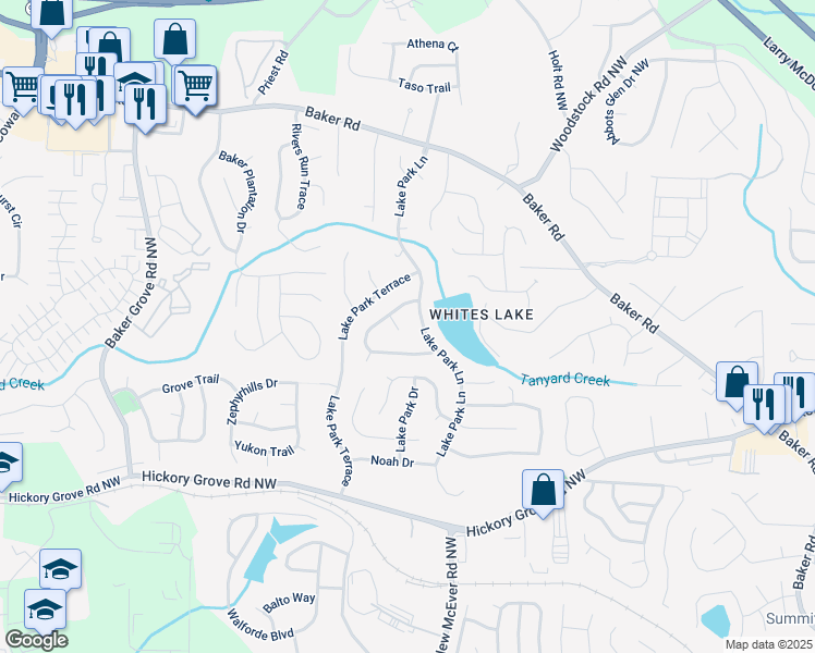 map of restaurants, bars, coffee shops, grocery stores, and more near 4712 Noah Circle in Acworth