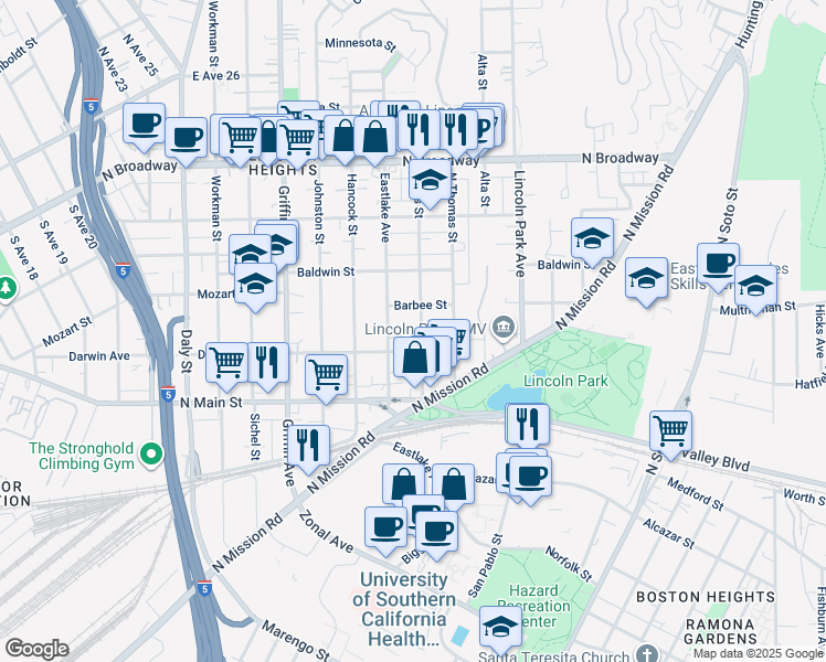 map of restaurants, bars, coffee shops, grocery stores, and more near 3305 Darwin Avenue in Los Angeles