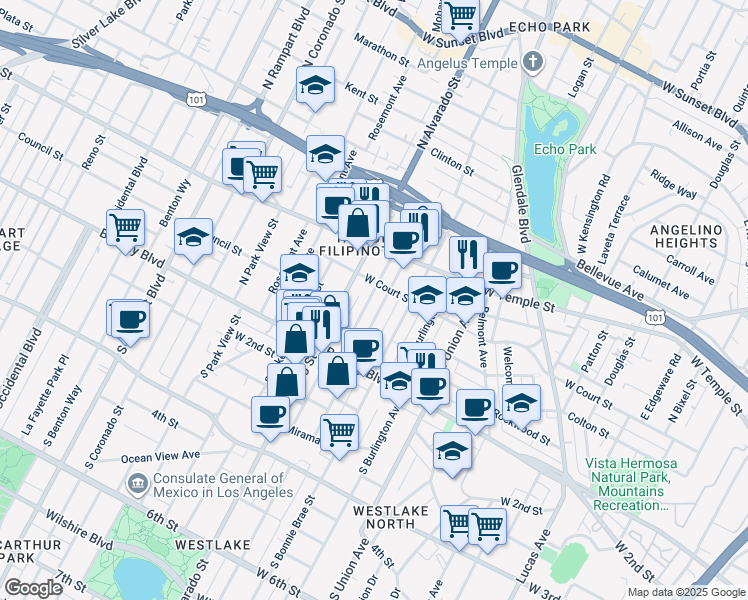 map of restaurants, bars, coffee shops, grocery stores, and more near in Los Angeles