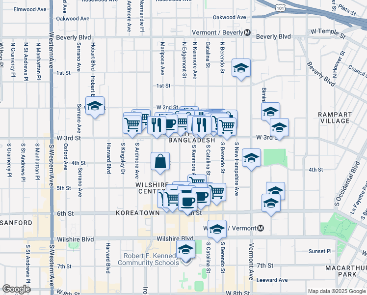 map of restaurants, bars, coffee shops, grocery stores, and more near 328 South Alexandria Avenue in Los Angeles