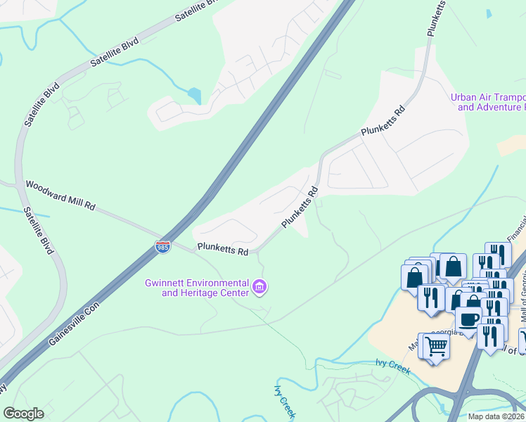 map of restaurants, bars, coffee shops, grocery stores, and more near 3628 Clarecastle Drive in Buford