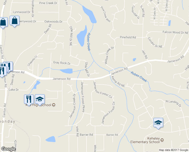 map of restaurants, bars, coffee shops, grocery stores, and more near 1520 Olde Mill Court in Marietta