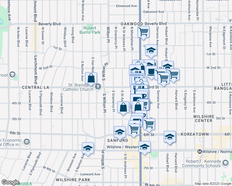 map of restaurants, bars, coffee shops, grocery stores, and more near 320 South Gramercy Place in Los Angeles