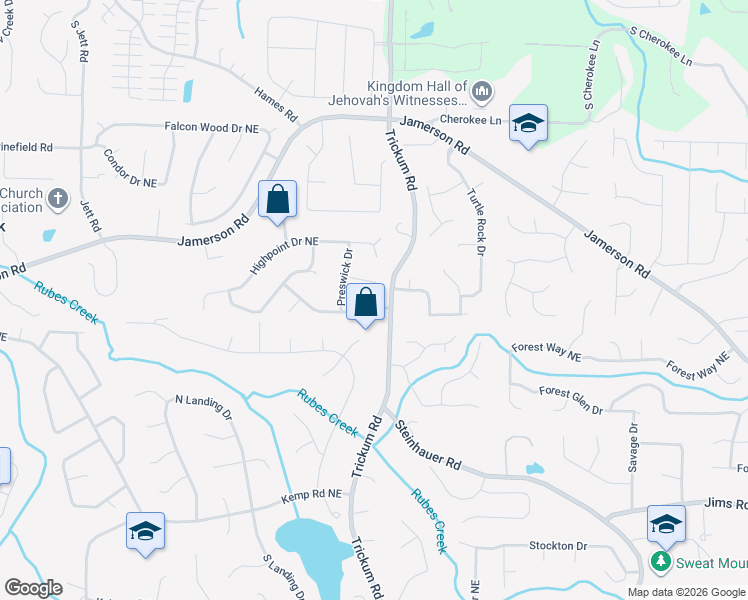map of restaurants, bars, coffee shops, grocery stores, and more near 4931 Tremont Drive Northeast in Marietta