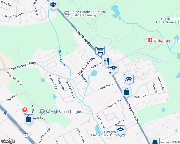 map of restaurants, bars, coffee shops, grocery stores, and more near 1420 Cactus Avenue in Columbia