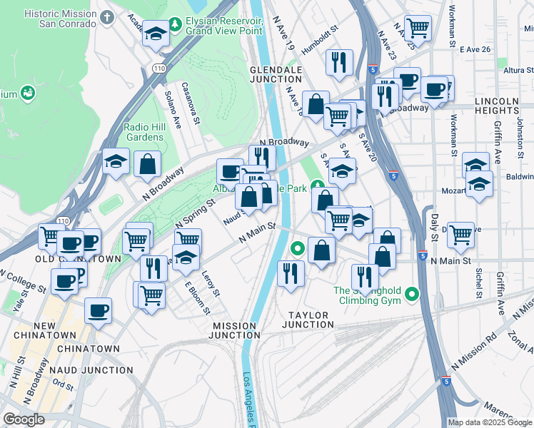 map of restaurants, bars, coffee shops, grocery stores, and more near 1717-1745 N North Main St in Los Angeles