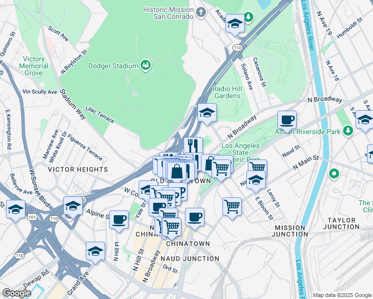 map of restaurants, bars, coffee shops, grocery stores, and more near 1027 Doyle Place in Los Angeles