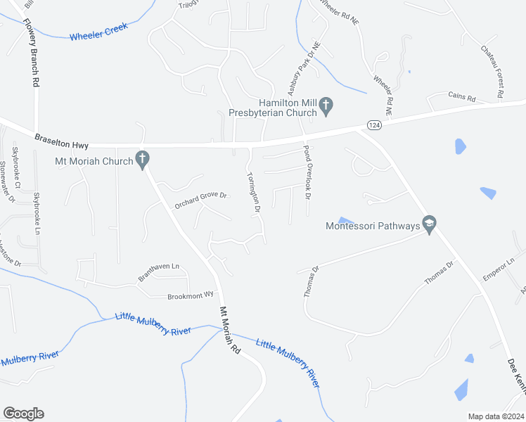 map of restaurants, bars, coffee shops, grocery stores, and more near 1481 Torrington Drive in Auburn
