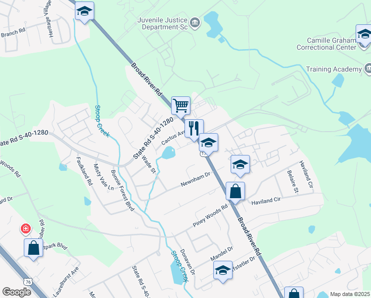 map of restaurants, bars, coffee shops, grocery stores, and more near 1224 Grove Park Lane in Columbia