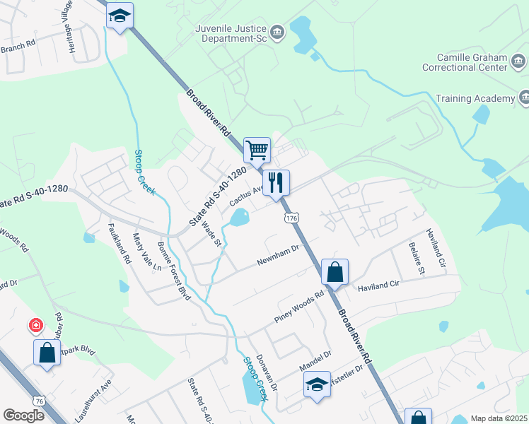 map of restaurants, bars, coffee shops, grocery stores, and more near 1224 Grove Park Lane in Columbia