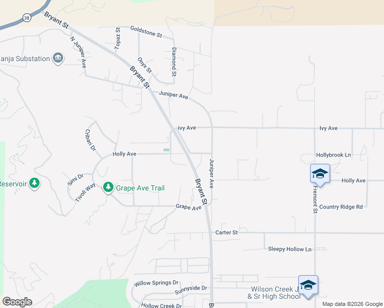 map of restaurants, bars, coffee shops, grocery stores, and more near 10211 Bryant Outer Highway East in Yucaipa
