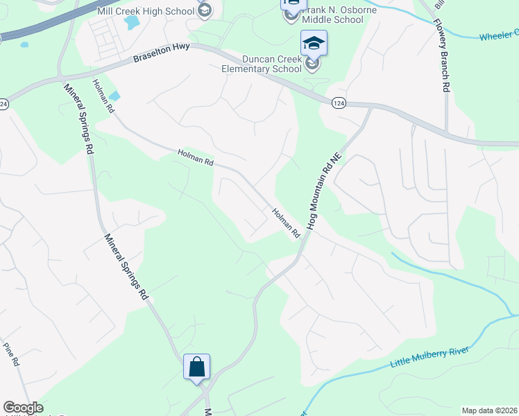 map of restaurants, bars, coffee shops, grocery stores, and more near 4315 Mulberry Ridge Lane Northeast in Hoschton