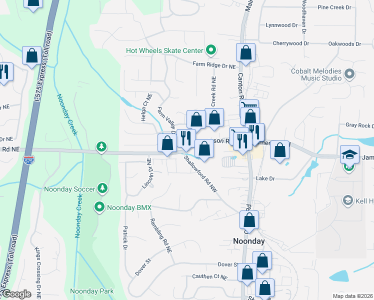 map of restaurants, bars, coffee shops, grocery stores, and more near 815 Jamerson Road in Marietta