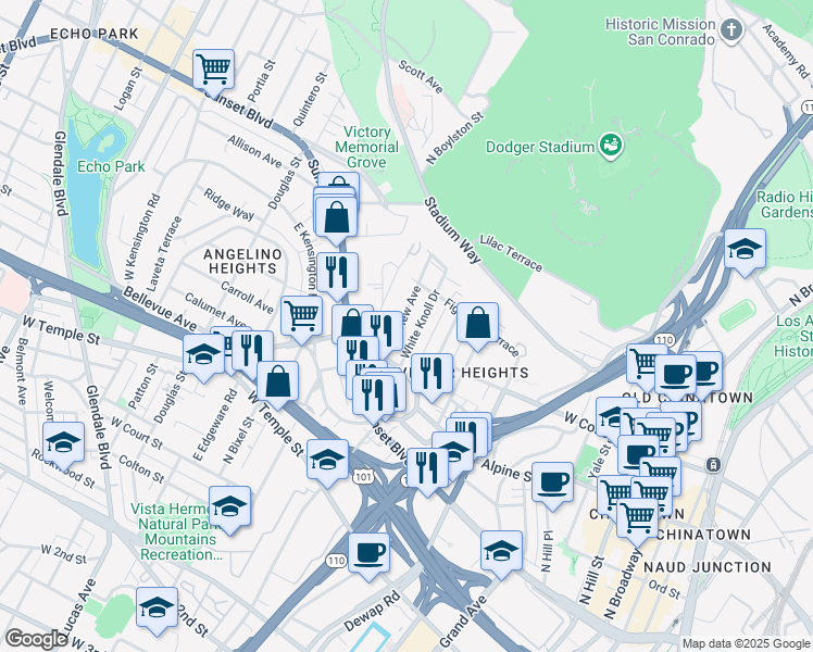 map of restaurants, bars, coffee shops, grocery stores, and more near 940 Marview Avenue in Los Angeles