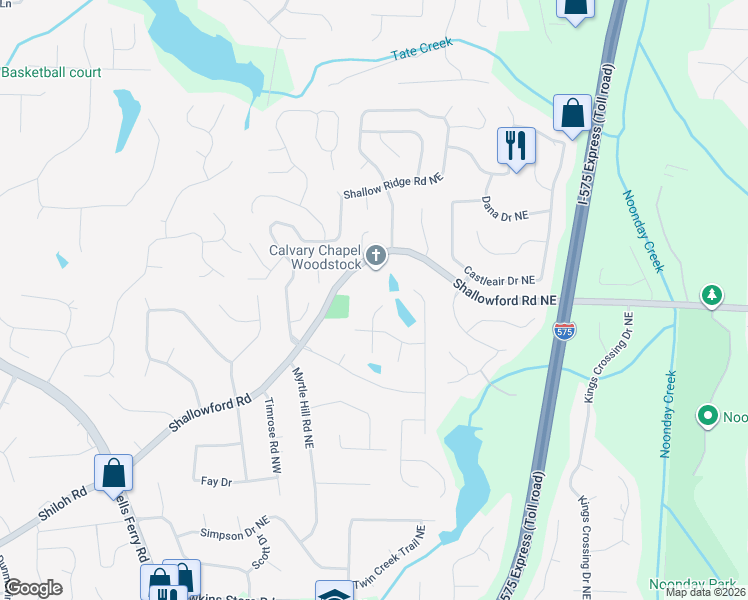 map of restaurants, bars, coffee shops, grocery stores, and more near 4771 Misty Lake Court Northeast in Kennesaw
