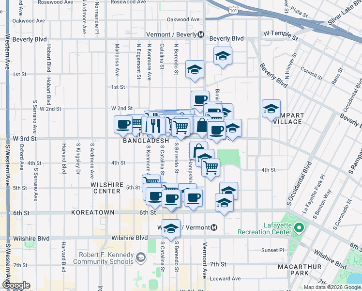map of restaurants, bars, coffee shops, grocery stores, and more near in Los Angeles