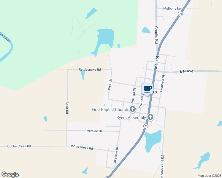 map of restaurants, bars, coffee shops, grocery stores, and more near 204 West Street in Byers