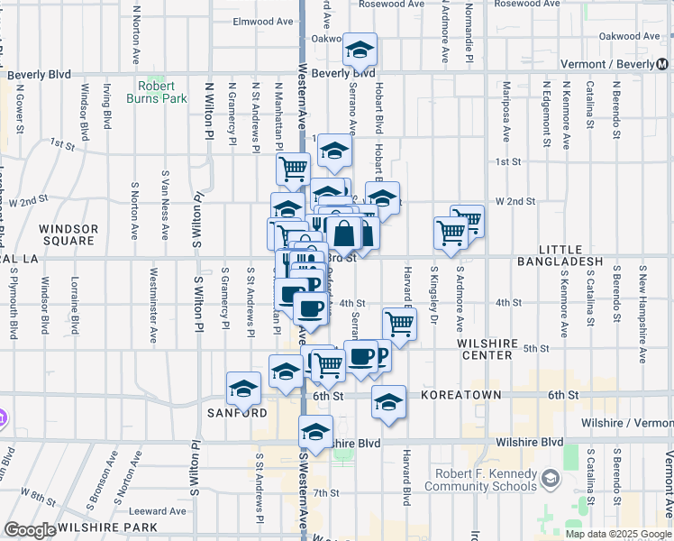 map of restaurants, bars, coffee shops, grocery stores, and more near 314 South Oxford Avenue in Los Angeles