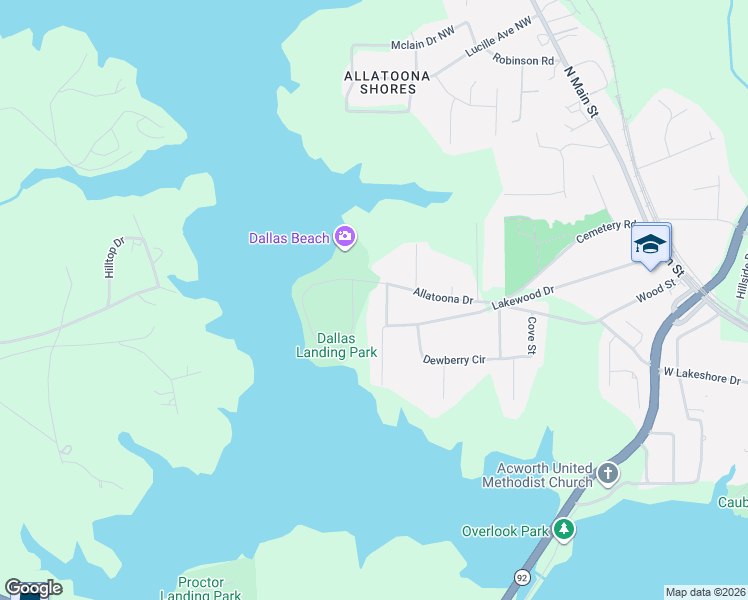 map of restaurants, bars, coffee shops, grocery stores, and more near 4647 Dogwood Drive in Acworth