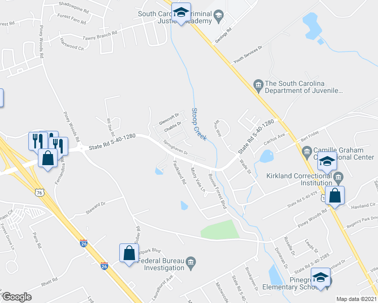 map of restaurants, bars, coffee shops, grocery stores, and more near 169 Springhaven Drive in Columbia