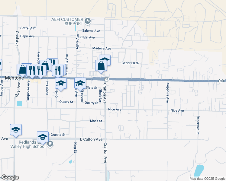 map of restaurants, bars, coffee shops, grocery stores, and more near 1262 Crafton Avenue in Mentone