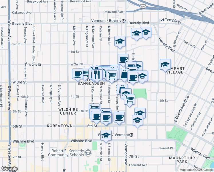 map of restaurants, bars, coffee shops, grocery stores, and more near in Los Angeles