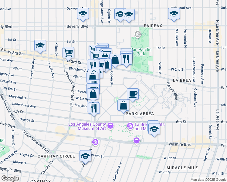 map of restaurants, bars, coffee shops, grocery stores, and more near 428 Alandele Avenue in Los Angeles