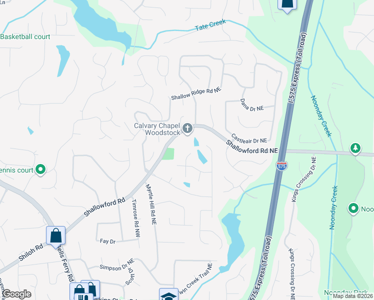 map of restaurants, bars, coffee shops, grocery stores, and more near 4771 Misty Lake Court Northeast in Kennesaw