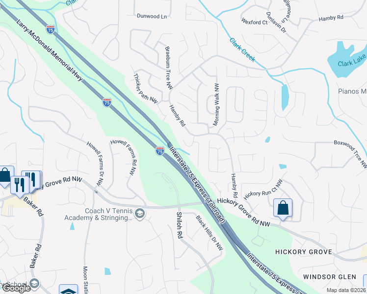 map of restaurants, bars, coffee shops, grocery stores, and more near 2121 Hamby Cove Drive Northwest in Acworth