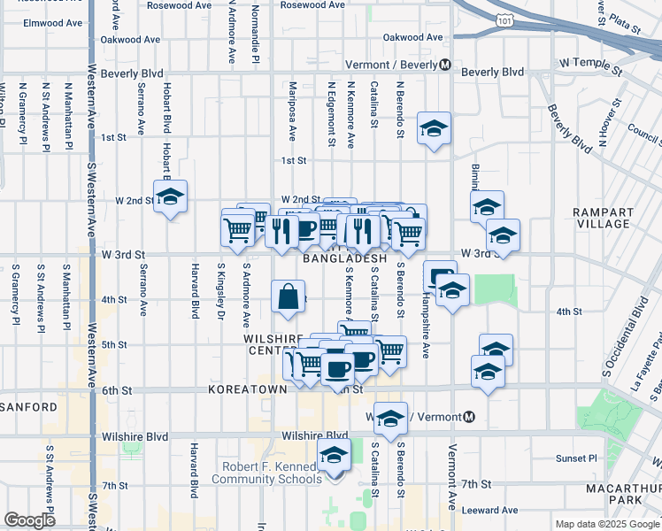 map of restaurants, bars, coffee shops, grocery stores, and more near 328 South Alexandria Avenue in Los Angeles