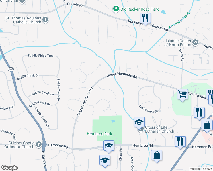 map of restaurants, bars, coffee shops, grocery stores, and more near 760 Hembree Road in Roswell