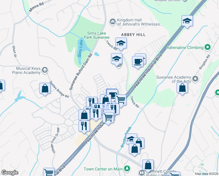 map of restaurants, bars, coffee shops, grocery stores, and more near 4162 Baverton Drive in Suwanee
