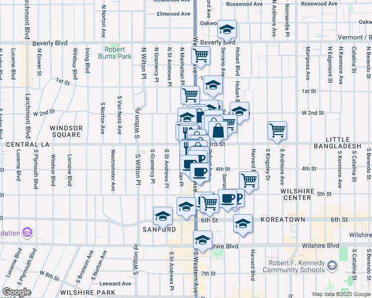 map of restaurants, bars, coffee shops, grocery stores, and more near 4356 West 3rd Street in Los Angeles