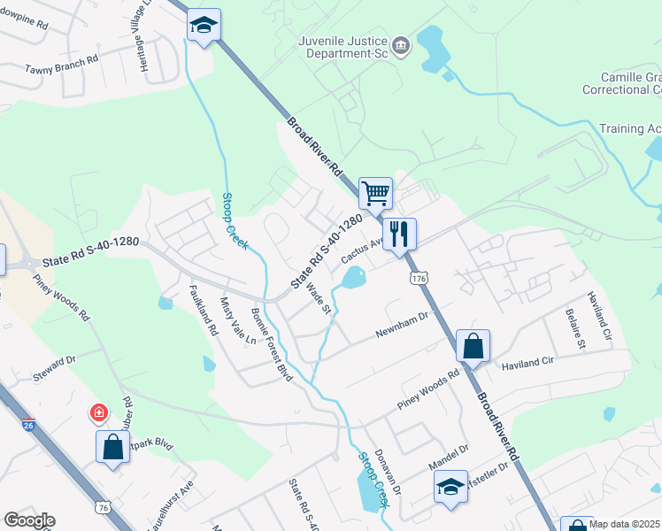 map of restaurants, bars, coffee shops, grocery stores, and more near 4712 Wade Street in Columbia