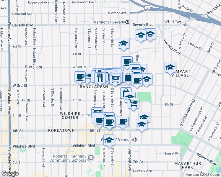 map of restaurants, bars, coffee shops, grocery stores, and more near in Los Angeles